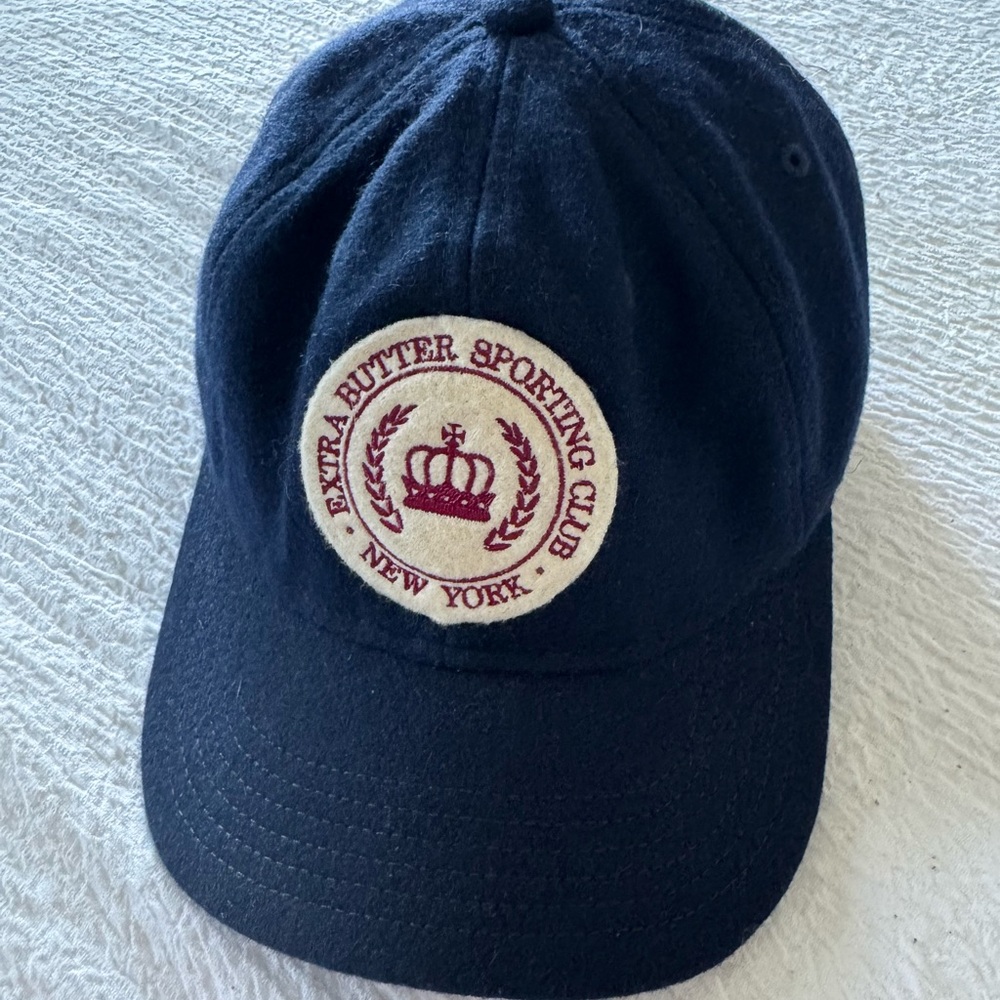 Extra Butter - navy wool baseball hat with Embroidered Patch